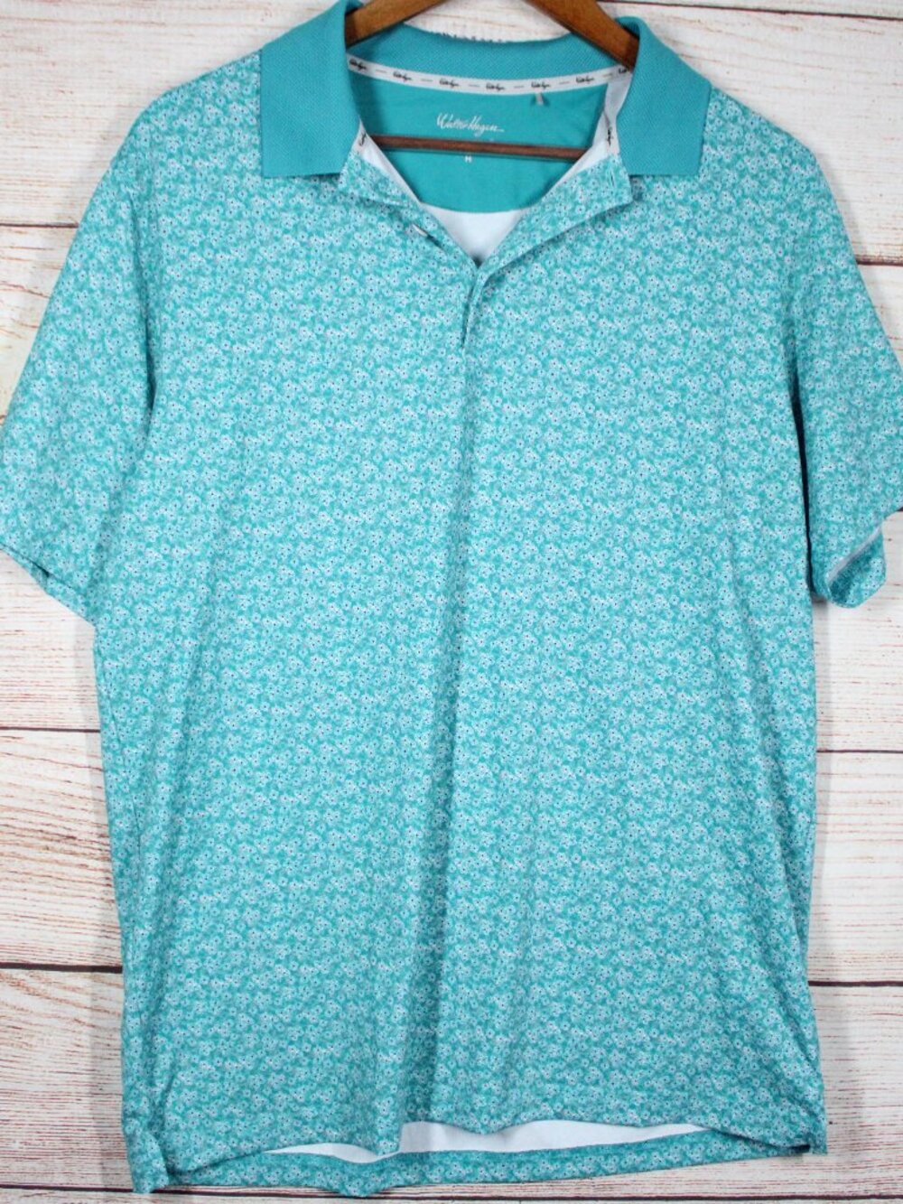 Walter Hagen Performance 11 Men's Golf Polo Shirt M Aqua Floral Short Sleeve